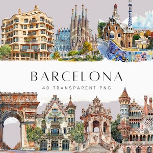 Barcelona Clipart, Watercolour City Clipart Bundle, Around the World Clipart, Cozy Clipart, Destination PNG, Sagrada Familia by ChromaChaos