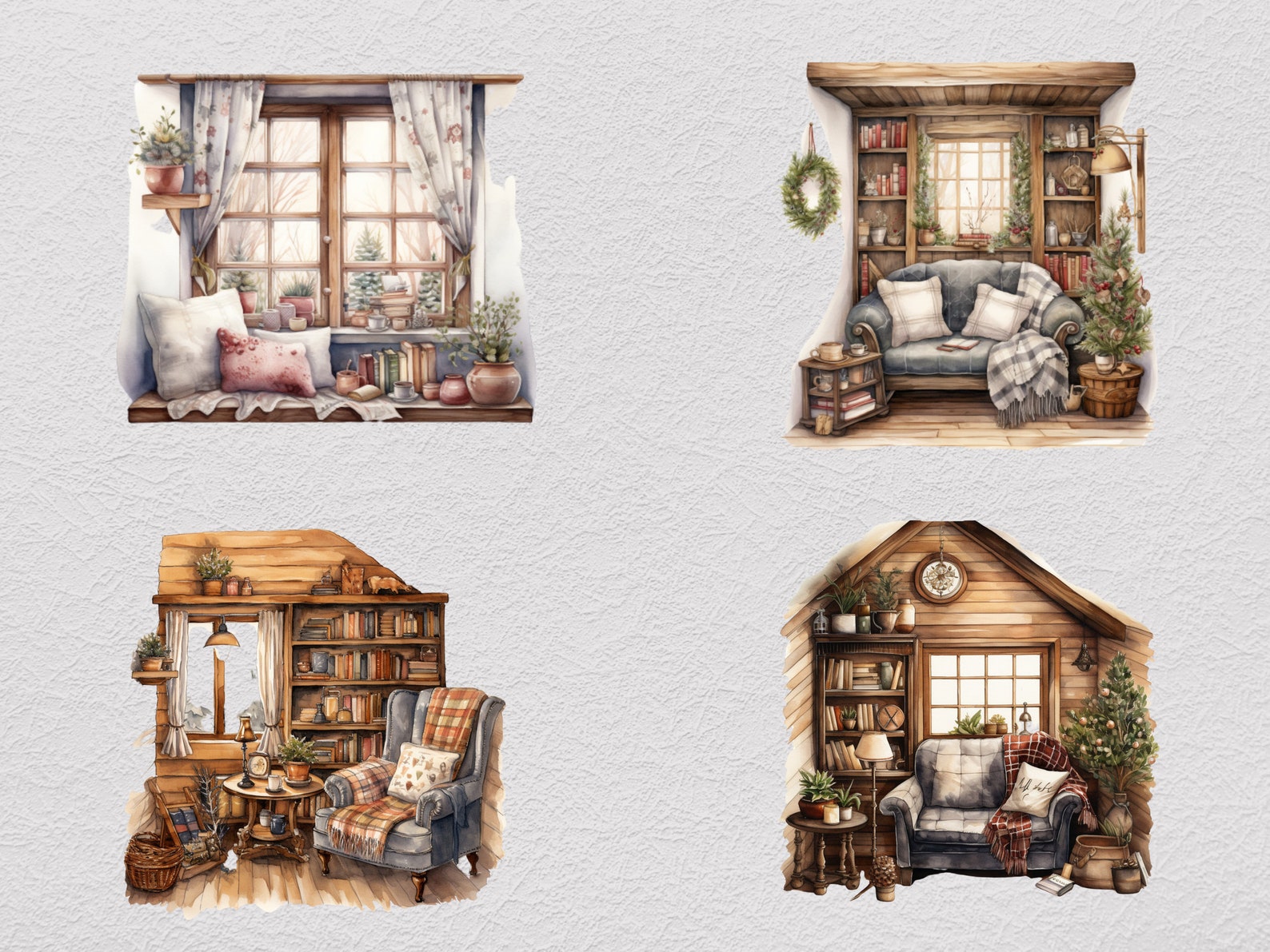 Winter Cabin Interior Clipart Bundle, Interior Clipart, Cozy Cabin ...