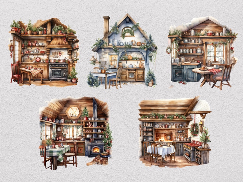Winter Cabin Interior Clipart Bundle, Interior Clipart, Cozy Cabin ...