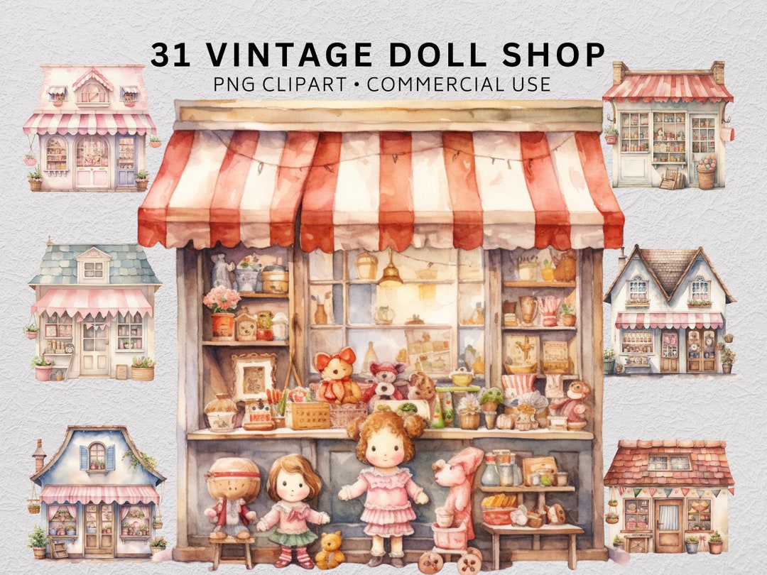 Vintage Doll Shop Clipart Bundle, Doll Shop PNG, Christmas Market