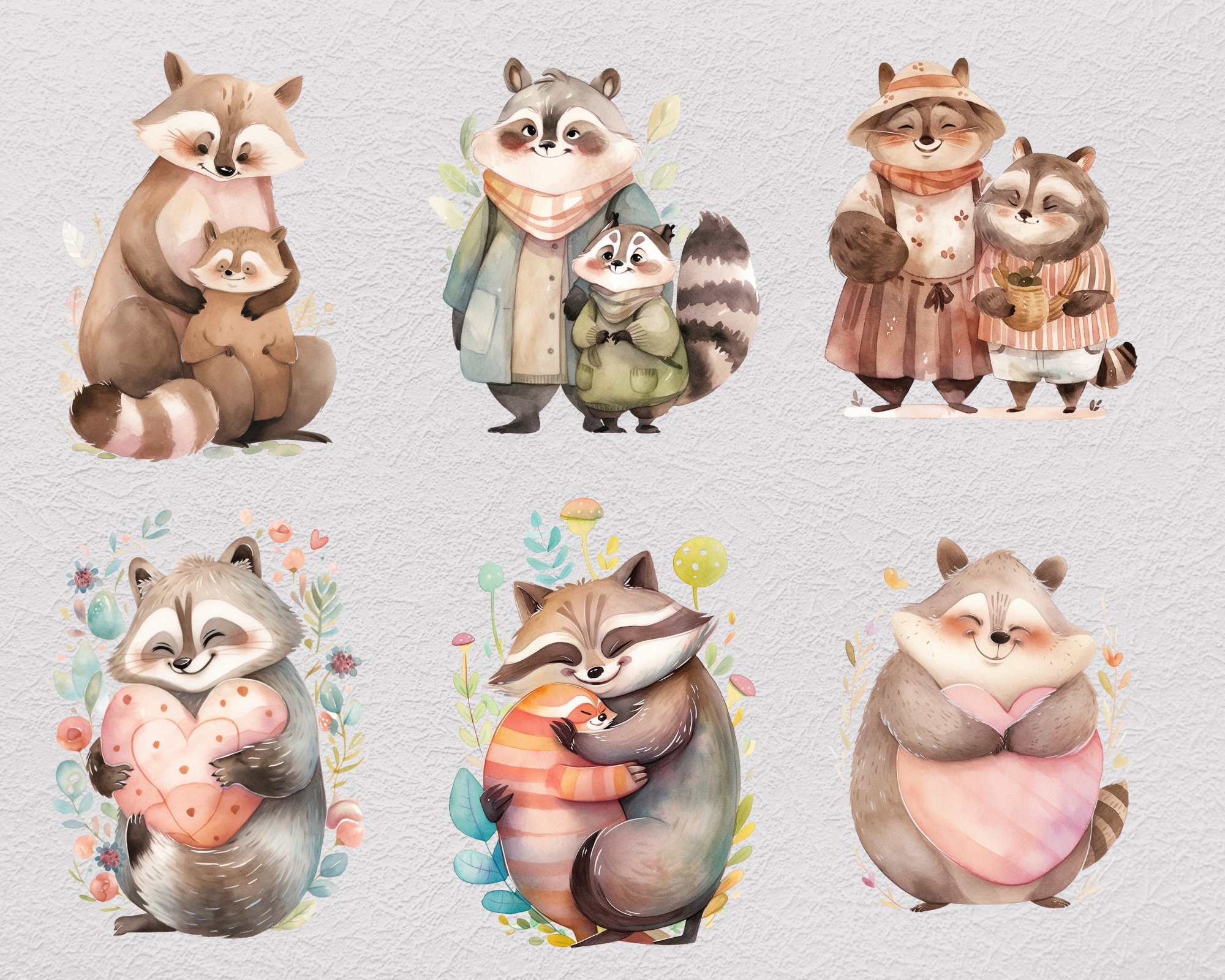 Chubby Raccoons Clipart, Cute Critters, Scarf and Beanie, Cute Raccoons ...