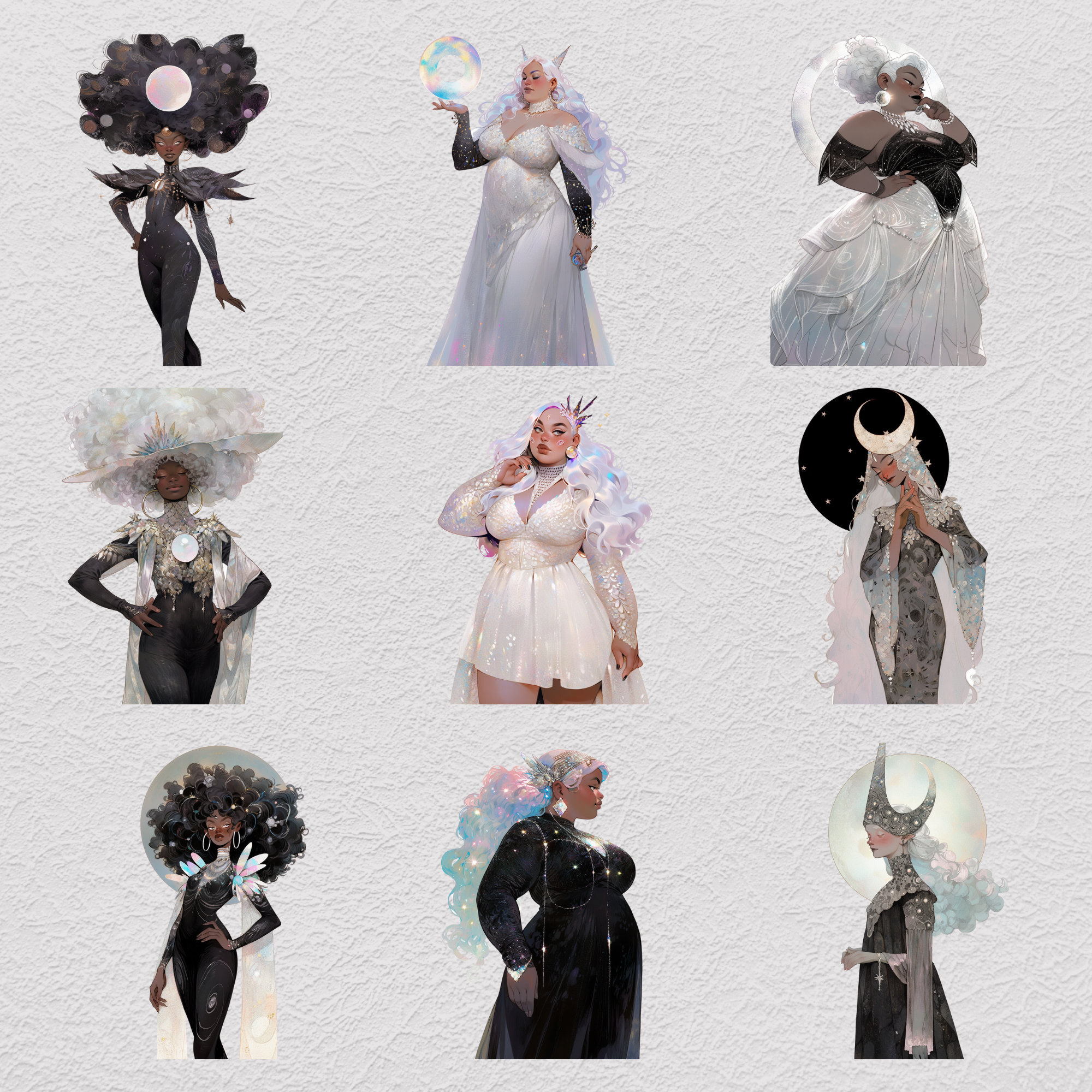 45 Moonlight Queens Clipart Bundle, Queen of Halloween, Vintage Witch