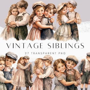 Vintage hermanos Clipart, hermanos LovePNG, hermana hermano PNG, San Valentín Clip Art, álbum de recortes, diario basura, pegatina digital por ChromaChaos