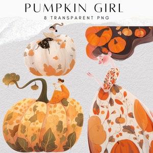 Watercolour Pumpkin Girl Clipart Bundle, Autumn Reading Clipart, Cozy Clipart, Cottagecore Clipart, Reading, Bookworm Clip Art