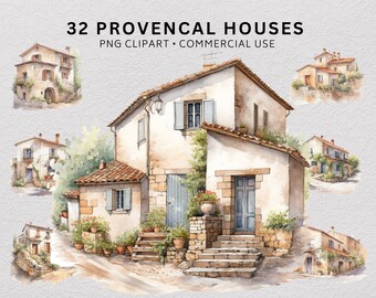 Provencal House Clipart Bundle, Watercolour French Cottage PNG, Provence Countryside Home Lavender, Junk Journal Digital Download