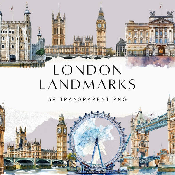 Clipart Londres, aquarelle ville Clipart, clipart autour du monde, clipart monument, Destination PNG, Tower Bridge, London Eye PNG