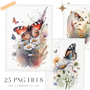 25 Butterfly Clipart, Watercolor Clipart, Transparent PNG, Goodnotes Sticker, Baby Shower PNG, Nursery Decor Wall Art, Clipart, Farm Animals