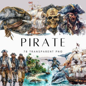 78 Watercolor Pirates Life Clipart, Theater Clip Art PNG Graphics, Digital Stickers, Junk Journal, Instant Download, Commercial Use