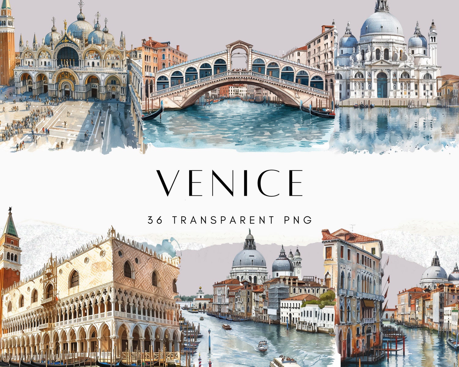 Venedig Clipart, Aquarell Stadt Clipart Bundle, Rund um die Welt Clipart, Gemütliches Clipart, Bestimmungsort PNG, Dogenpalais PNG von ChromaChaos