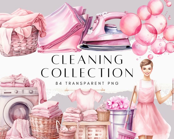 84 Cleaning Clipart Bundle, Watercolour Laundry Housekeeping PNG, Cleaning Girl, Home Chores Clip Art Digital Download Commercial Use