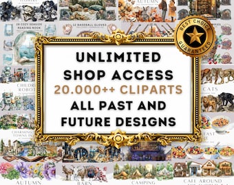 生涯利用可能なショップ全体のクリップアートバンドル、無制限ダウンロード、商用利用ライセンス、過去および将来のすべてのデザイン、ChromaChaosデザイナーリソース