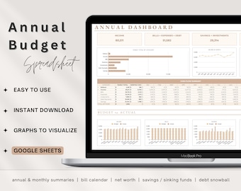All-in-one Annual Budget Spreadsheet | Google Sheets Template | Net Worth Tracker | Savings Tracker | Debt Snowball Tool | Financial Planner