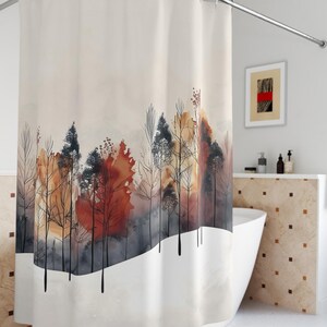 Autumn’s Last Stand Shower Curtain, Christmas Gift, Tranquil Bathroom Shower Curtain, Winter Bath Drape
