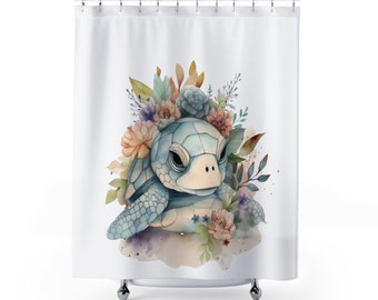 Boho Blossom Turtle Shower Curtain