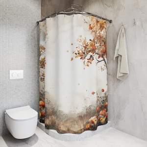 Autumn&#39;s Path Shower Curtain, Autumn Vibes, Housewarming Gift, Fall shower drape