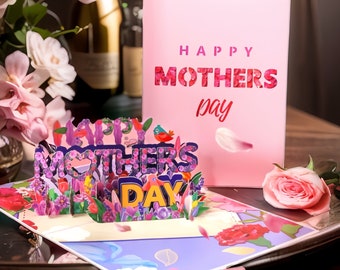 Carte 3D pour la fête des mères, un anniversaire, des fleurs pastel et un papillon, un souvenir personnalisé, un cadeau pour une maman