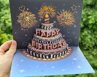 Cartes d'anniversaire musicales avec lumière et musique, cartes d'anniversaire pop-up feux d'artifice 3D pour homme et femme, chanson à succès « HAPPY Birthday »