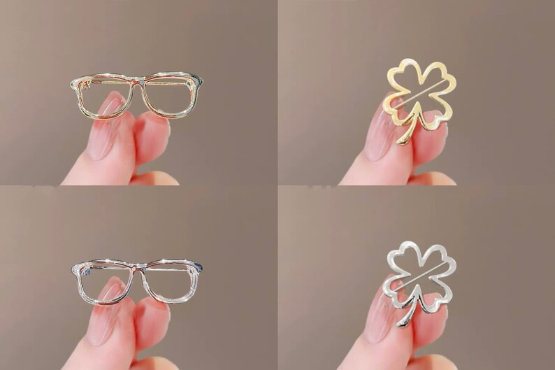 Broche lunettes de soleil, Broche moderne pour femme, Épingle à châle en laiton doré mat, Épinglette pour bijoux fantaisie, Cadeau pour elle image 4