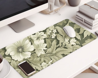 Botanical Art Nouveau Desk Mat: Sage Green Floral Design