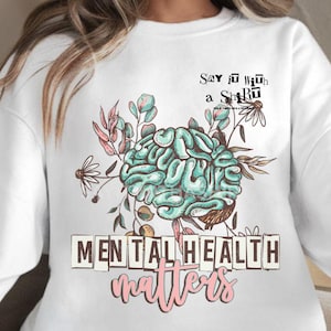 Mental Health Matters Brain & Flowers PNG - Sublimation Design (digital ...