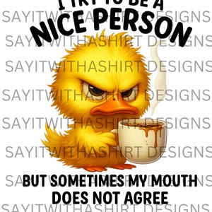 Grumpy Duck Coffee PNG | Funny Angry Duck Sublimation Design | Sarcastic Cartoon Bird Clipart | Instant Download | Printable T-Shirt Graphic