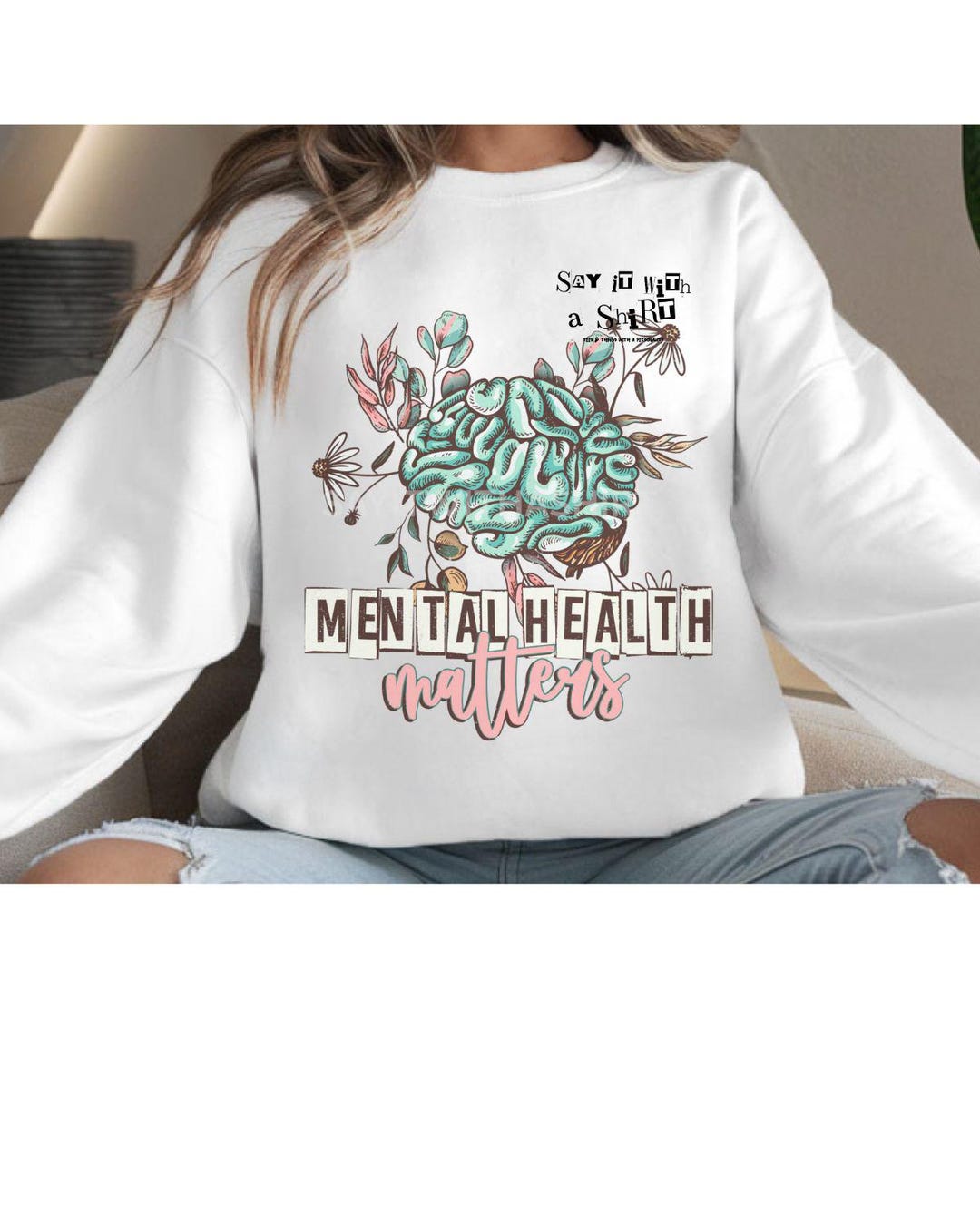 Mental Health Matters Brain & Flowers PNG - Sublimation Design (digital ...