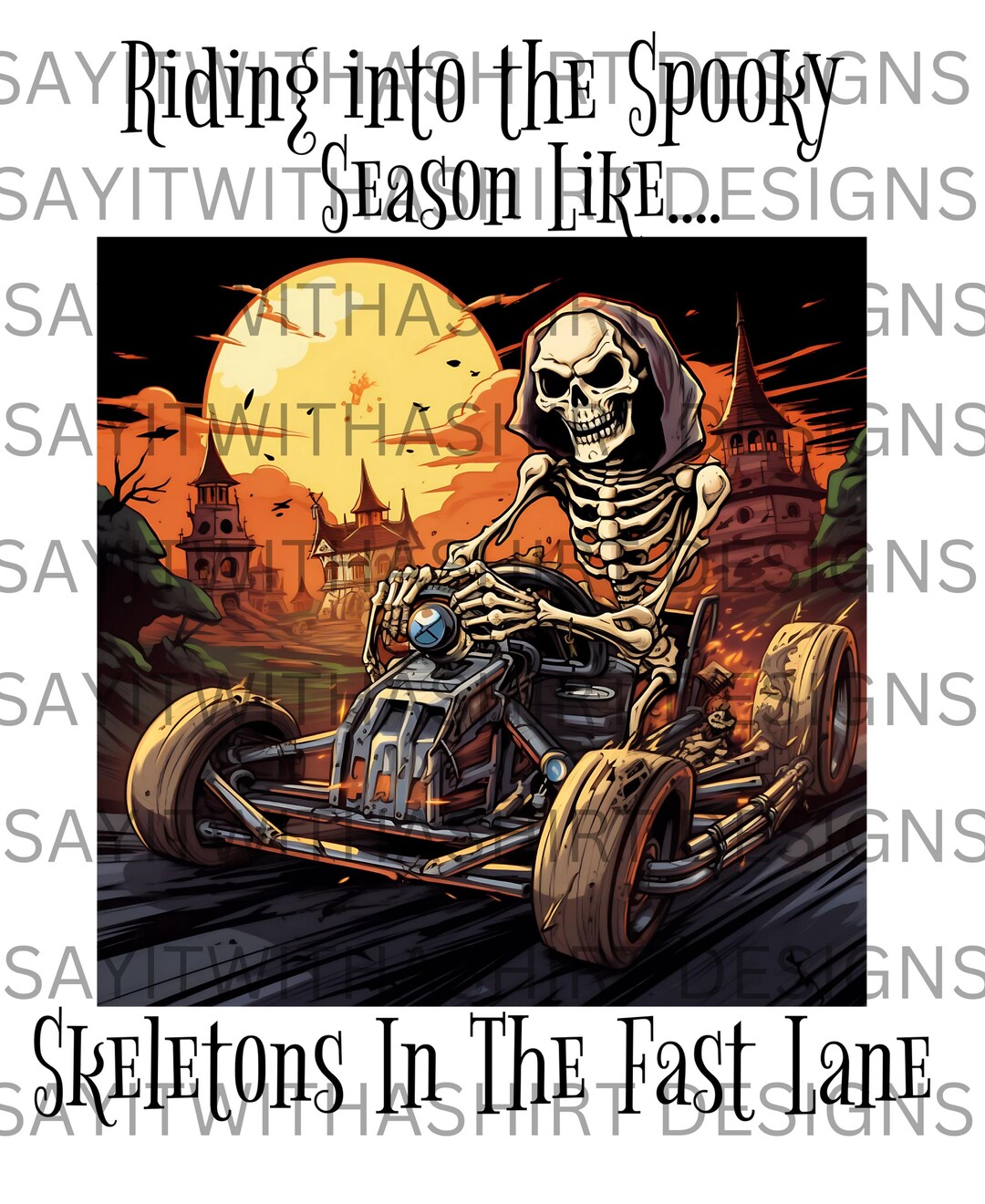 Drag Racing Skeleton Skeleton Racing PNG: Grim Reaper Go Kart Halloween Design Digital ...