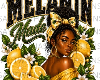 Melanin Made PNG | Black Girl Lemon PNG | Melanin Queen PNG | Lemon Headwrap Png | Summer Sublimation Design | Digital Download
