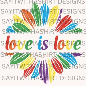 Liefde is liefde: regenboogzonnebloem, png | Pride-sublimatieontwerp | Digitale LGBTQ-download | Kleurrijke bloemenclipart voor T-shirts, mokken en prints