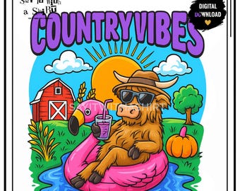 Highland Kuh Sommer PNG | Lustiges Cowgirl PNG | Auf dem Bauernhof Sublimation | Country Vibes PNG | Rosa Flamingo-Kuh | Digitaler Download