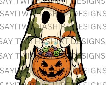 Certified Candy Hunter PNG | Camo Ghost Halloween Sublimation Design | Funny Halloween Shirt PNG | Transparent Background | bestseller