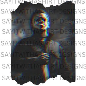 Grunge Slasher Horror PNG | Distressed Bloody Knife Halloween Clipart | Black & White Slasher Graphic for T-Shirts , Digital Art