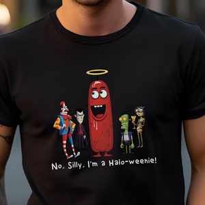 No Silly I&#39;m a Halo-Weenie Funny Halloween Costume Party Tshirt, Trick-or-Treating Shirt, Halloween Graphic Art Tee, Pun Shirt with Sayings