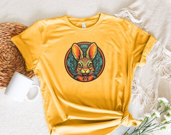 Rabbit Head T-Shirt, Psychedelic Colors Rabbit Tshirt, Rabbit Art Graphic Tee Shirt,  Stained Glass Art TShirt, Bunny Shirt, Aesthetic Shirt