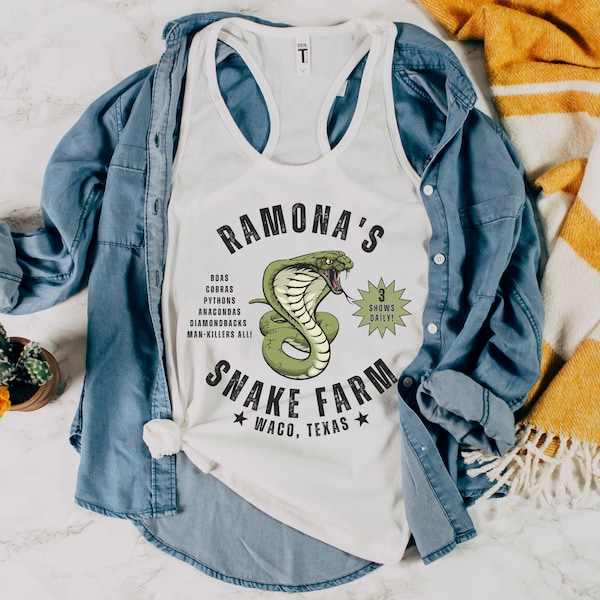 Ramona's Snake Farm Shirt, Funny Snake Farm Tank, Snake Racer-back Women's Tank Top, Vintage Snake Tee, Reptile Shirt, Texas Town, Waco, TX