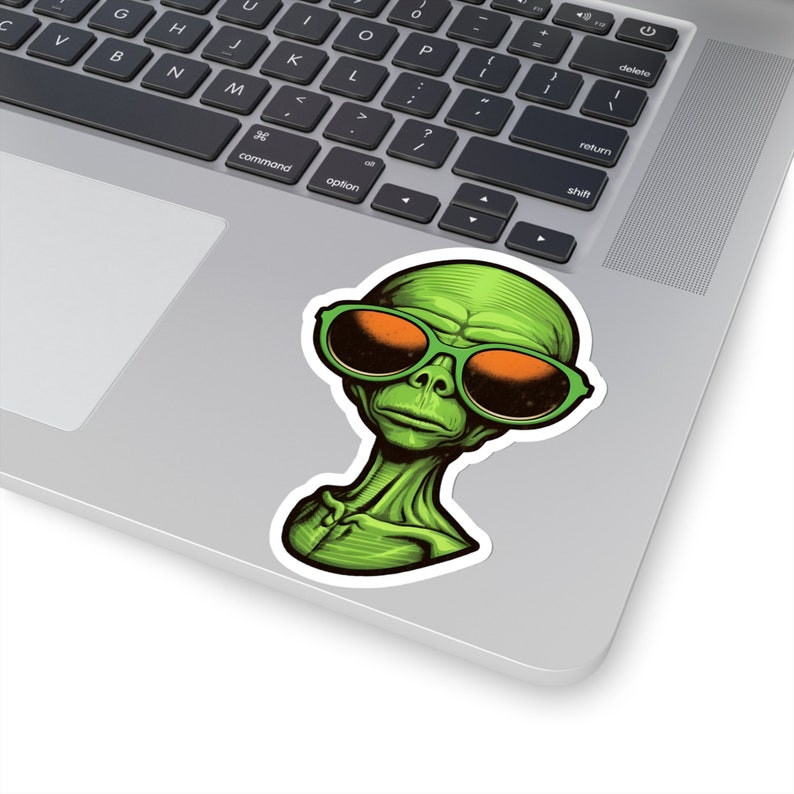 Cool Alien Sticker, Green Alien With Sunglasses Laptop Sticker, Sci Fi ...
