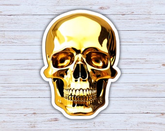 Gold Skull, PC Decal, Laptop Sticker, Macbook Sticker, Golden Skull Decal, PC Case Sticker, Gold Goth Halloween Sticker
