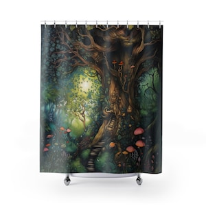 Enchanted Forest Fantasy Nature Shower Curtain, Forest Shower Curtain, Mushroom Forest, Cottagecore, Nature Bath Decor, Fairy, Goblincore