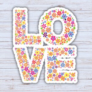 Flowers Love Sticker, PC Decal, Laptop Sticker, Macbook Sticker, Floral Sticker, Letters With Flowers Sticker, Floral Decal