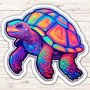 Turtle Sticker, Neon Turtle, Psychedelic Colors Sticker, Baby Turtle, Laptop Sticker, PC Decal, Cute Turtle, Animal Sticker, Vinyl Sticker