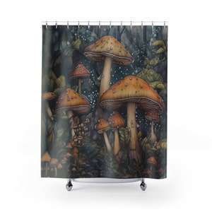 Mushroom Forest Shower Curtain | Cottagecore Mushroom Bathroom Decor | Housewarming, Mother&#39;s Day Gift | Fantasy, Fairycore
