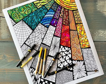Póster para colorear "Sol" - (16x20 o 20x30 pulgadas), Papel grueso, Usar marcadores o lápices de colores