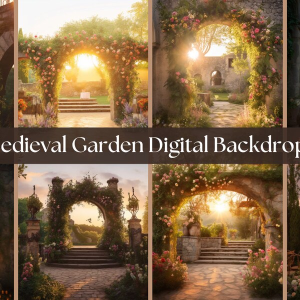 69x Medieval Garden Digital Backdrops, Photoshop Textures Overlays, Wedding Backdrop Overlays, Photography Digital Background Overlays,