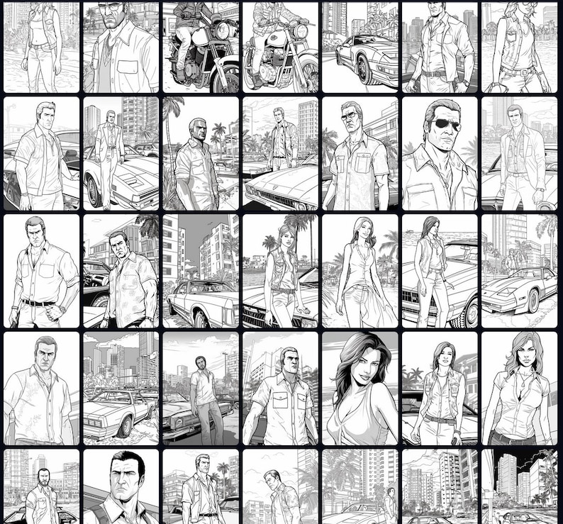 Grand Theft Auto 106 Coloring Pages Adults Instant Digital Etsy