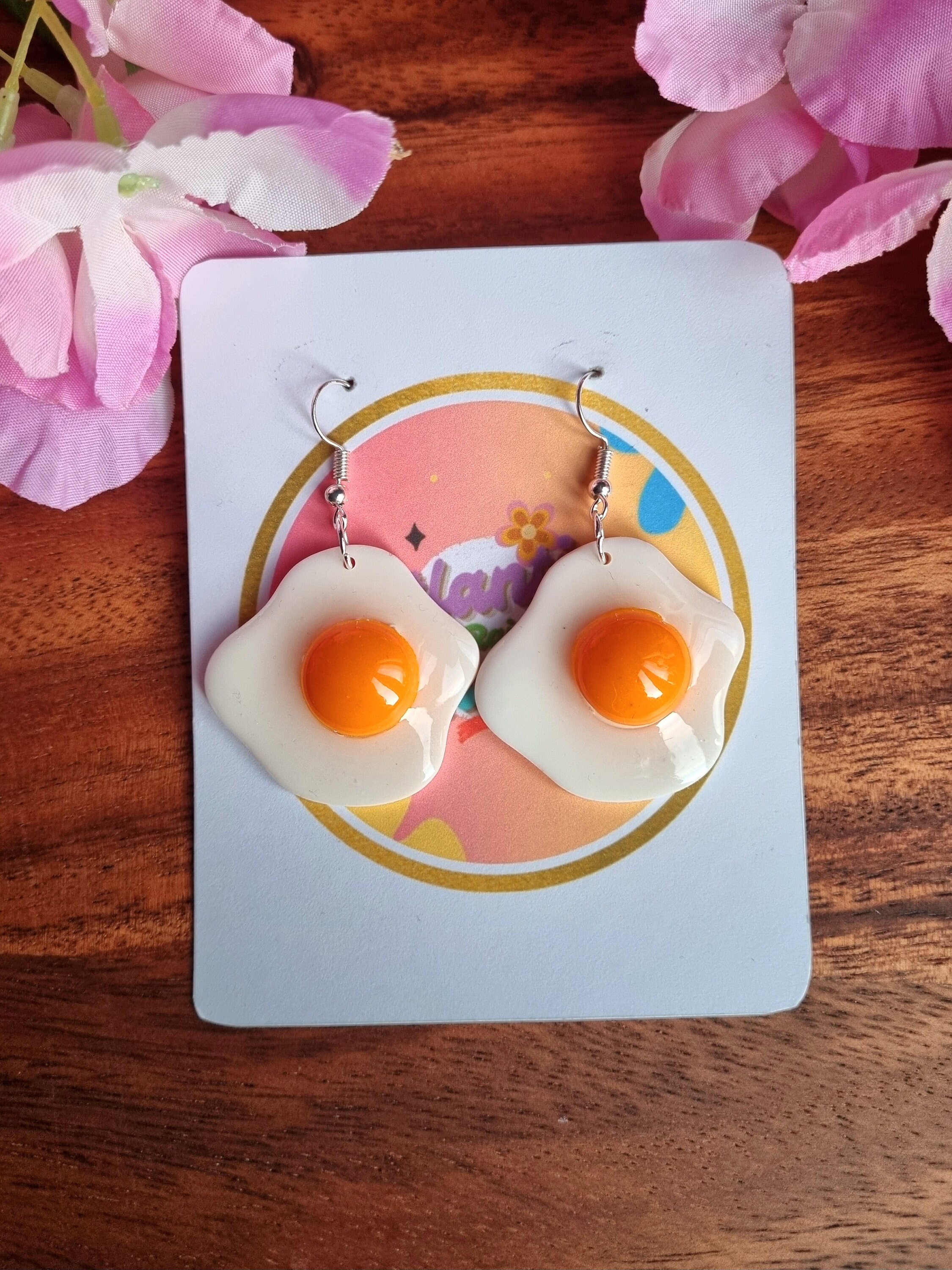 Fried Egg Earrings, Egg Polymer Clay, Silver Hook Earrings
