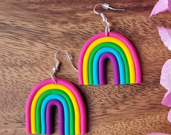 Pride Rainbow drop earrings, lgbtq+, festival earrings, rainbow accessory, gifts for her, birthday gifts for friend, wife, big statement