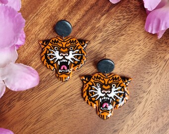 Orange tiger earrings, animal lover gifts, orange tiger gift lover ideas, tiger earrings, tiger inspired gifts, big cats, animal jewellery