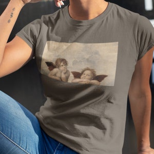 Raphael Cherub Tshirt - Sistine Madonna, Madonna di San Sisto by Raphael Unisex Tshirt - Soft Lightweight Fitted Tshirt - Catholic Angel Top