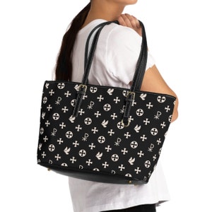 Faith Handbag, Catholic Shoulder Bag, Monochrome PU Leather Bag, Perfect gift for Catholic Lady