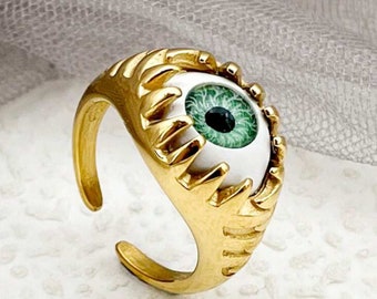 Evil Eye- Evil Eye Gold Plated Ring- Gold Plated Ring-Adjustable Ring-Glass Eye-Realistic Eye Ring-Vintage Eye Ring